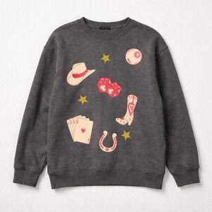 Attitude Not Included Charcoal Gray Western Graphic Sweatshirt Cowgirl Hearts L